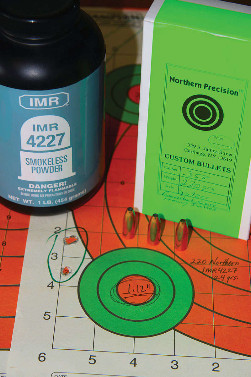 Northern Precision’s 220-grain Bonded-Core, Heavy-Jacket Spitzer produced one of the best handload groups during testing, three shots grouped into 1.12 inches at 100 yards with a velocity of 1,804 fps.